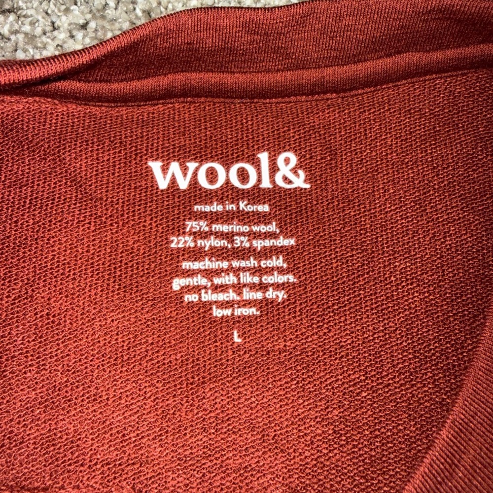 Wool& Merino Wool Sweatshirt Womens Large Rust Red Excellent Raglan Sleeve - Picture 2 of 3
